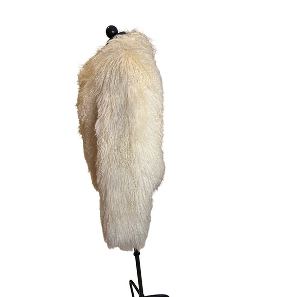 Vintage Mongolian Lamb Fur Womens Jacket Size Medium Cream Long Sleeve Lined - Picture 3 of 13